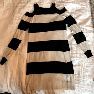 Stripped cold shoulder sweater dress